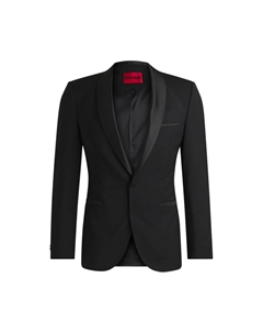 Очень облегающий пиджак-смокинг из шерсти, черный Hugo