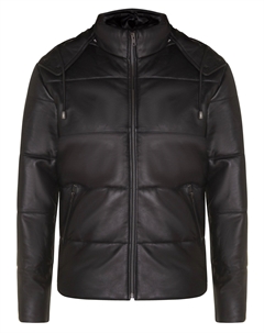 Мужская кожаная куртка-пуховик с капюшоном, черный Truclothing