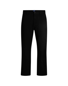 Брюки прямого кроя из хлопкового твила с фирменной этикеткой, черный Hugo