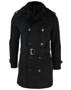 Двубортное пальто из овчины с поясом, черный Truclothing