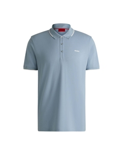 Рубашка-поло облегающего кроя из эластичного хлопка с напечатанным логотипом, светло-голубой Hugo