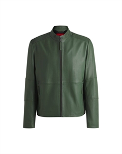 Приталенная куртка из кожи с воротником-стойкой, светло-зеленый Hugo