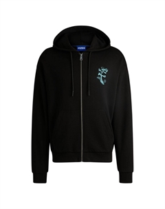 Толстовка с капюшоном из хлопчатобумажной махры на молнии с сезонным рисунком, черный Hugo