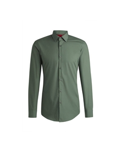 Рубашка облегающего кроя из легкогладящегося хлопкового поплина, светло-зеленый Hugo