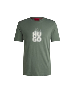 Футболка из хлопкового джерси с логотипом в виде многослойного дыма, светло-зеленый Hugo