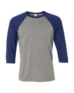Мужская бейсбольная футболка с рукавом 3/4 из холста, цвет gray/navy triblend Bella+canvas