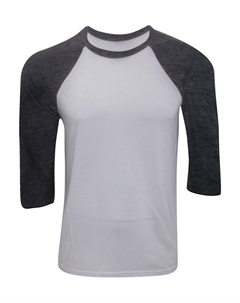 Мужская бейсбольная футболка с рукавом 3/4 из холста, цвет white/charcoal triblend Bella+canvas