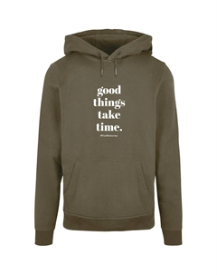 Толстовка с капюшоном " Men's Good Things Take Time Basic Hoody", оливковый Merchcode