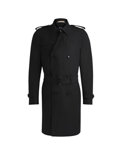 Приталенный тренч с двубортной застежкой, черный Boss