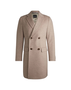 Пальто приталенного кроя из шерсти с кашемиром, светло-коричневый Boss