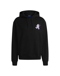 Худи из хлопчатобумажной махровой ткани с графикой уличной еды, черный Hugo