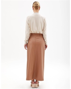 Юбка из искусственной кожи с разрезом бежевая Kyr