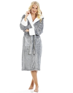 Флисовый халат полной длины с глубоким ворсом, капюшоном и манжетами на подкладке из шерпы, серый Camille