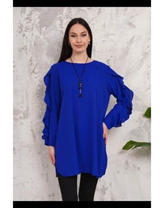 Туника свободного кроя оверсайз с длинными рукавами и рюшами, синий Hoxton gal