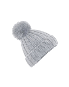 Массивная шапка-бини Verbier с меховыми помпонами, серый Beechfield®