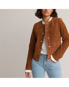 Куртка из спилковой кожи с кнопками и круглым вырезом каштановый Laredoute