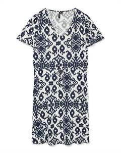 Платье с принтом короткими рукавами и V-образным вырезом синий Vero moda