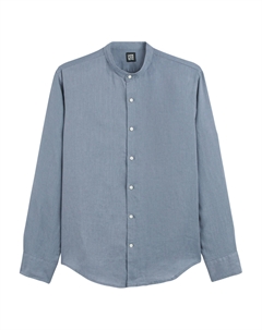 Рубашка льняная прямого покроя с воротником мао Signature AURELE синий Laredoute