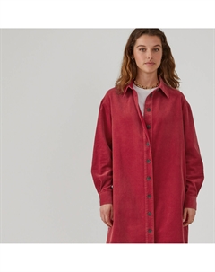 Платье-рубашка длинные рукава из вельвета красный Laredoute