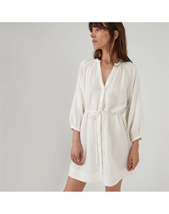 Платье короткое на пуговицах рукава 34 белый Laredoute