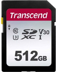 Карта памяти 512GB TS512GSDC300S SDXC, UHS-I Class U3 V30, 95Мб/с/55Мб/с Transcend