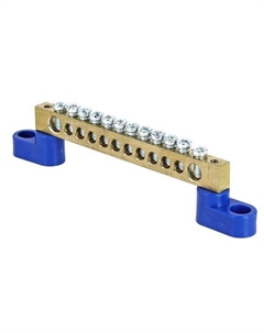 Шина sn0-63-12-2-r "0" N (6x9мм) 12 отв. латунь 2 синих угловых изолятора розн. стикер Ekf