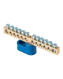 Шина sn0-63-12-1 "0" N (6x9мм) 12 отв. латунь синий угловой изолятор Ekf