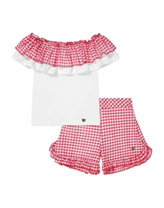 Короткий комплект в клетку, белый Monnalisa