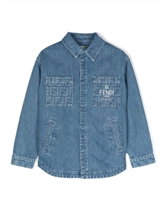 Джинсовая рубашка с вышитым логотипом, синий Fendi kids