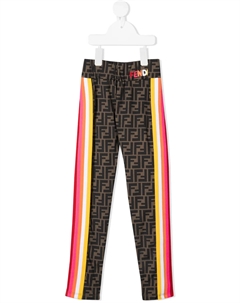 Спортивные брюки с лампасами и узором Zucca, коричневый Fendi kids