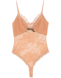 Боди из сетчатой ткани с узором в горошек, коричневый Self-portrait