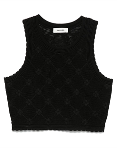 Топ с цветочной вышивкой, черный Sandro