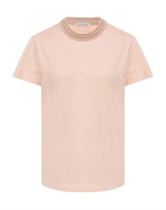 Футболка из хлопка с деталями, связанными крючком, розовый Moncler