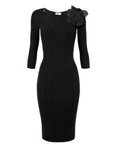 Платье миди с цветочной отделкой, черный Elisabetta franchi