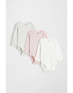 3 комплекта хлопковых боди с длинными рукавами, светло-розовый/белый H&m
