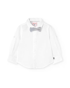 Однотонная рубашка для мальчиков с длинными рукавами и галстуком-бабочкой, белый Boboli