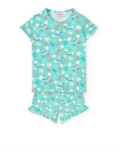 Короткая пижама для малышки с фантазийным принтом, цвет Verde Agua Boboli