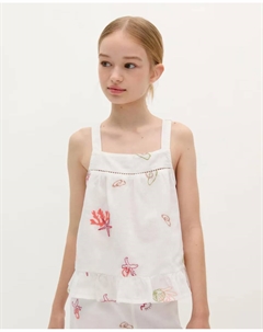 Топ из хлопка для девочек с вышивкой, белый Scalpers