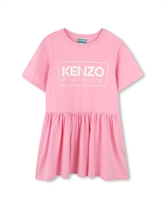 Хлопковое платье для девочки с логотипом спереди, цвет Rosa Kenzo kids