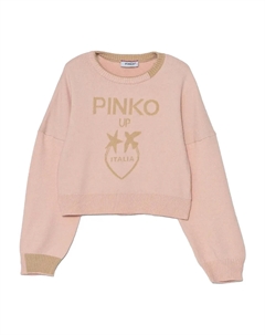Свитер вязки интарсия с логотипом, розовый Pinko kids