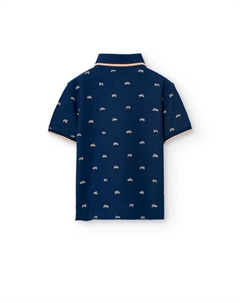Рубашка поло из хлопка для мальчиков с фантазийным принтом, тёмно-синий Boboli
