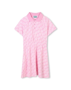 Платье для девочки с вырезом поло и принтом монограммы, цвет Rosa Kenzo kids