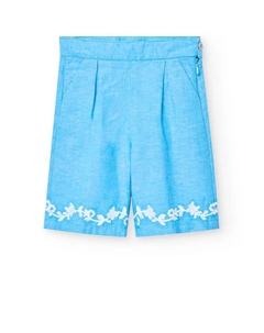 Широкие брюки для девочки с вышитой цветочной деталью, голубой Boboli