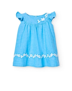 Платье для девочки с вышитыми деталями и потайной молнией сзади, голубой Boboli