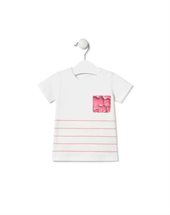 Детская пляжная футболка белого цвета с полосками и карманом, цвет Rosa Tous