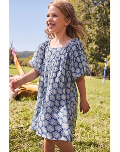 Платье с узором и рукавами-буфами (3-16 лет), синий Next