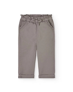 Брюки прямые однотонные для девочки с эластичным поясом, коричневый Boboli
