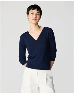 Женский свитер с V-образным вырезом и рукавами 3/4, тёмно-синий Escorpion