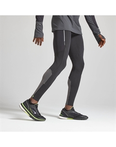 Штаны для бега длинные колготки Warm мужские черные/серые, черный/угольно-серый/неоновый желтый лайм Kiprun