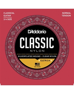 Струны для классических гитар, нейлоновые D'ADDARIO EJ27N 3/4 SET CLR/SILVER NORM 3/4 GTR D`addario
